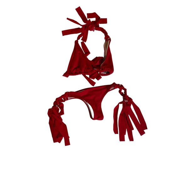 Red Thong Bikini XXL Tassels Koki Swimwear Puerto Rico Sexy Bathing Suit Fringe - Picture 3 of 7